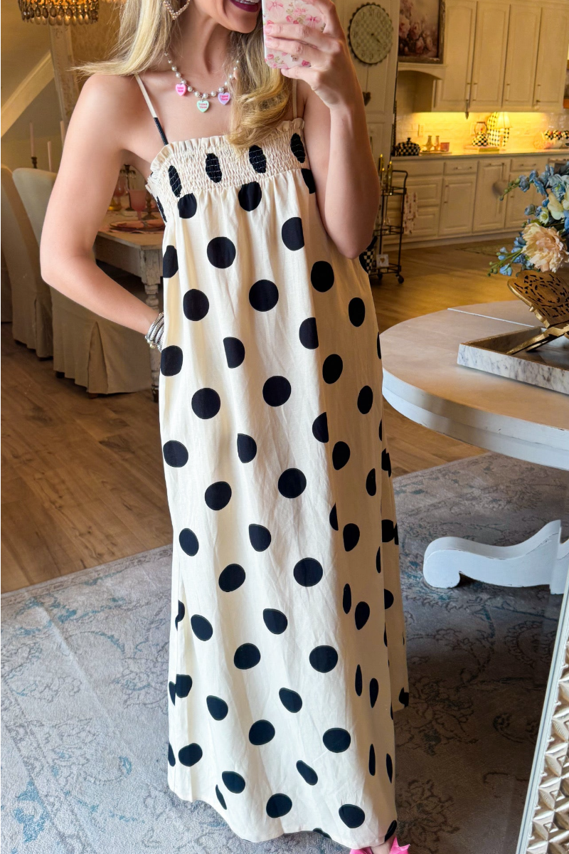 Cream And Black Polka Dot Maxi Dress