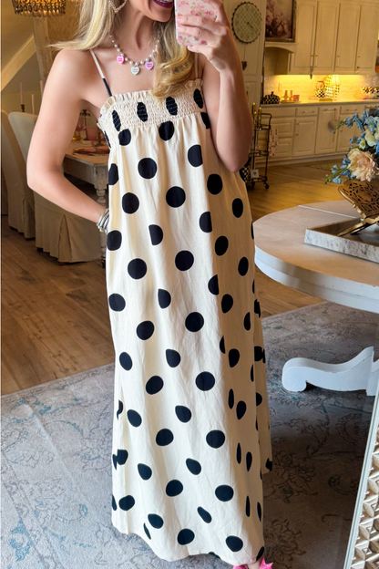 Cream And Black Polka Dot Maxi Dress