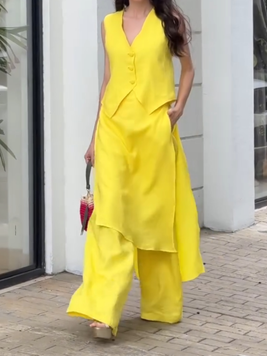 Yellow Linen Two-Piece Set