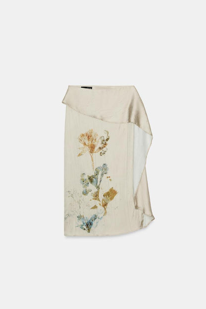 Floral Silk Elegant Midi Skirt