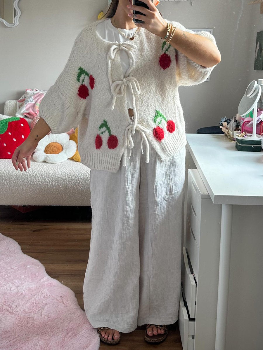 Cherry Embroidered Jacquard Cardigan