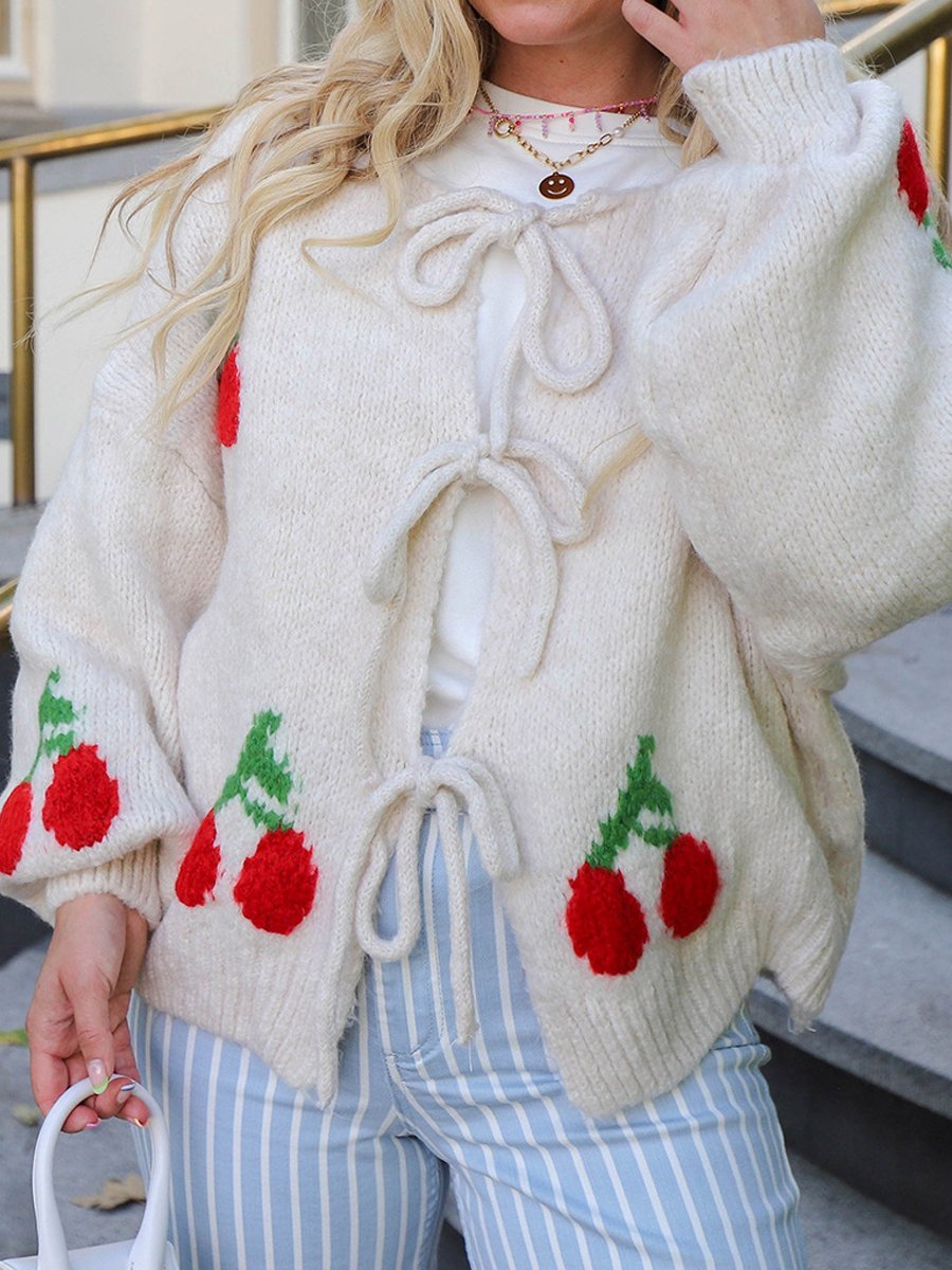 Cherry Embroidered Jacquard Cardigan