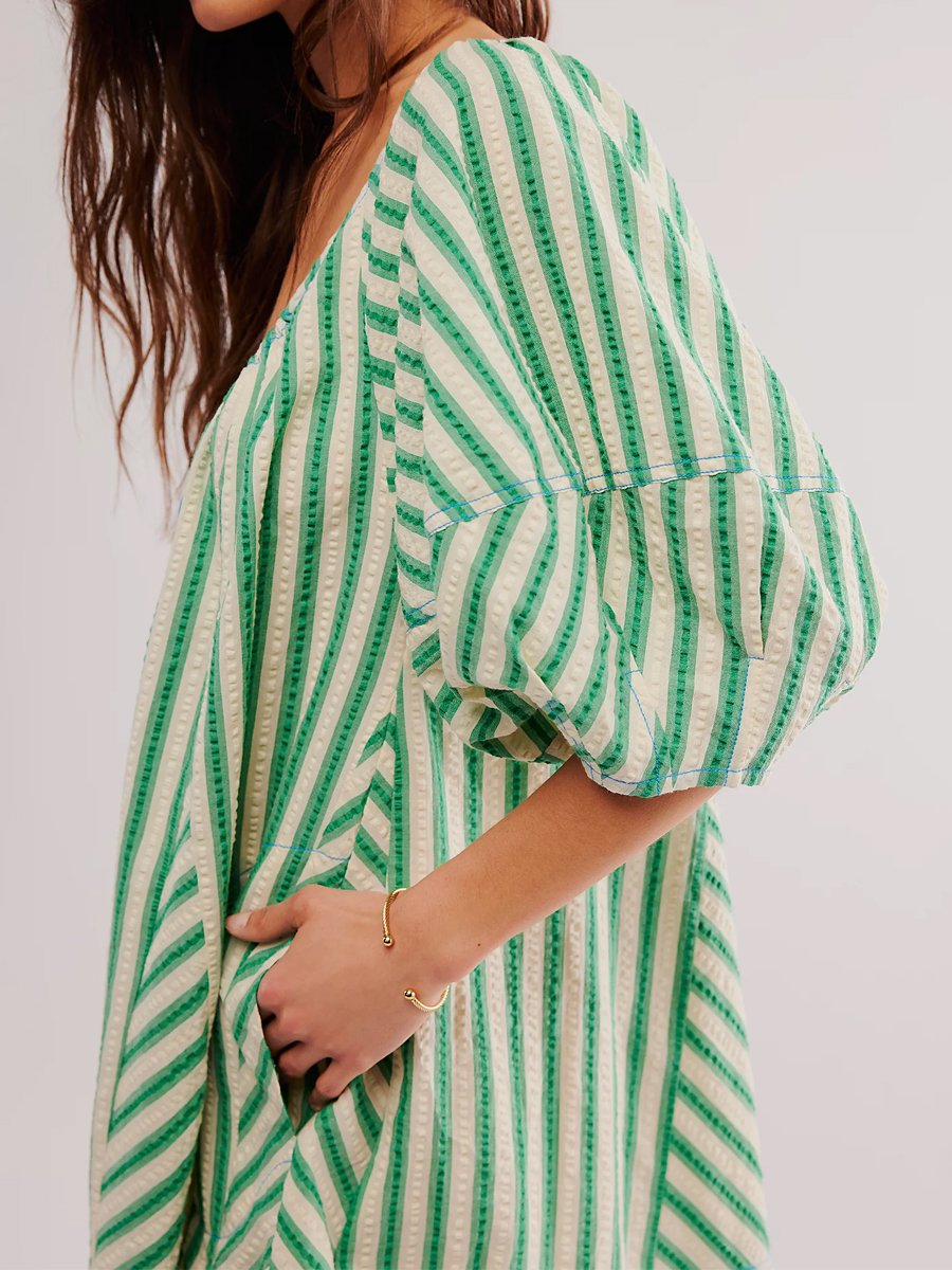 Striped Casual Loose Deep V Wide-leg Romper