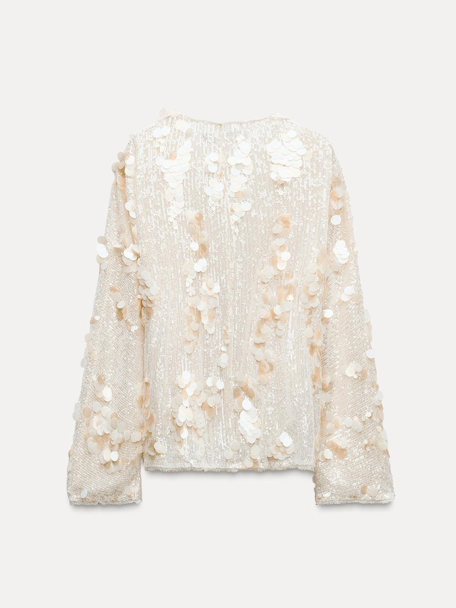 Casual V Neck Sequin Loose Jacket Kimono