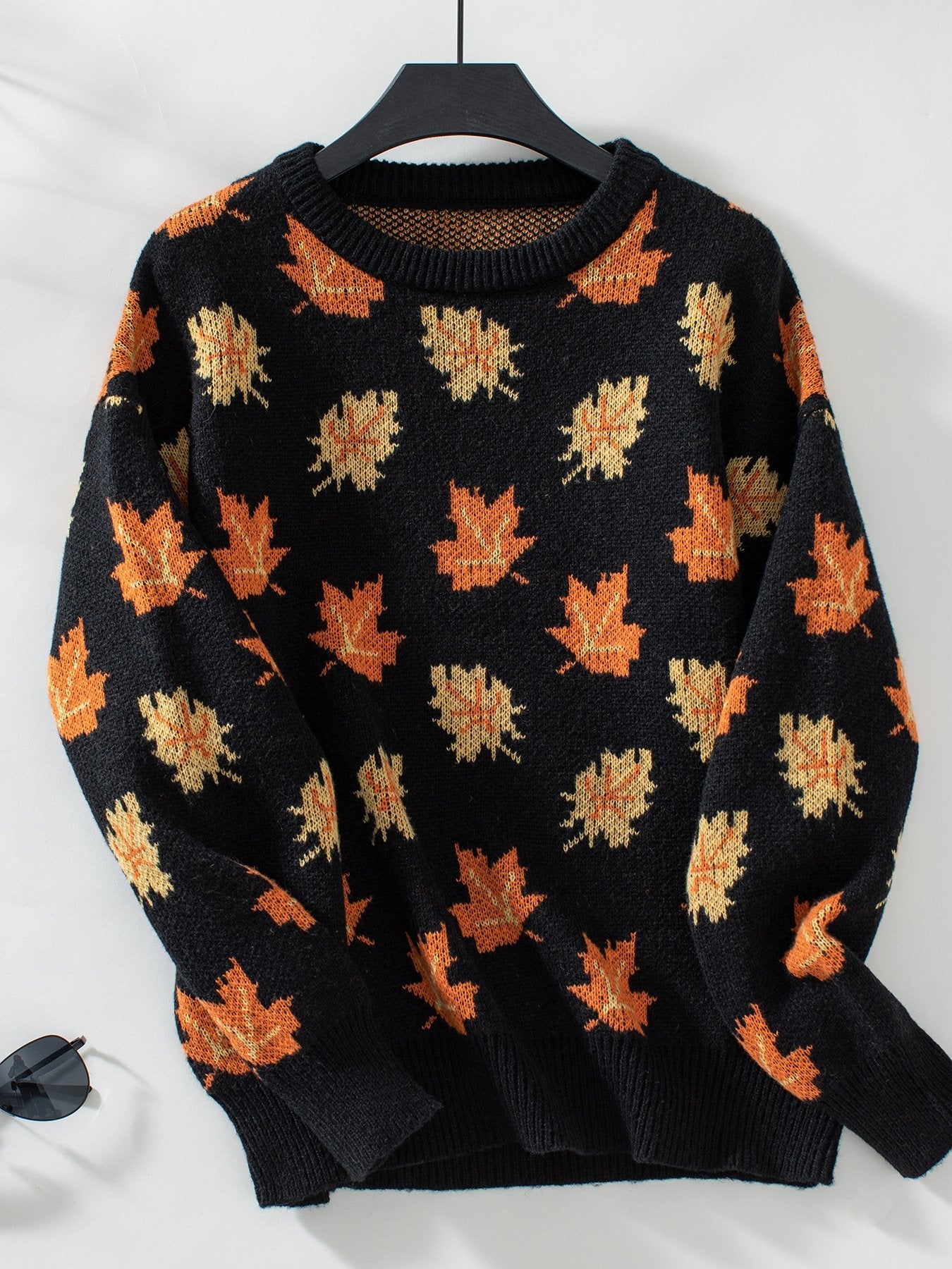 Maple Leaf Pattern Casual Knit Sweater