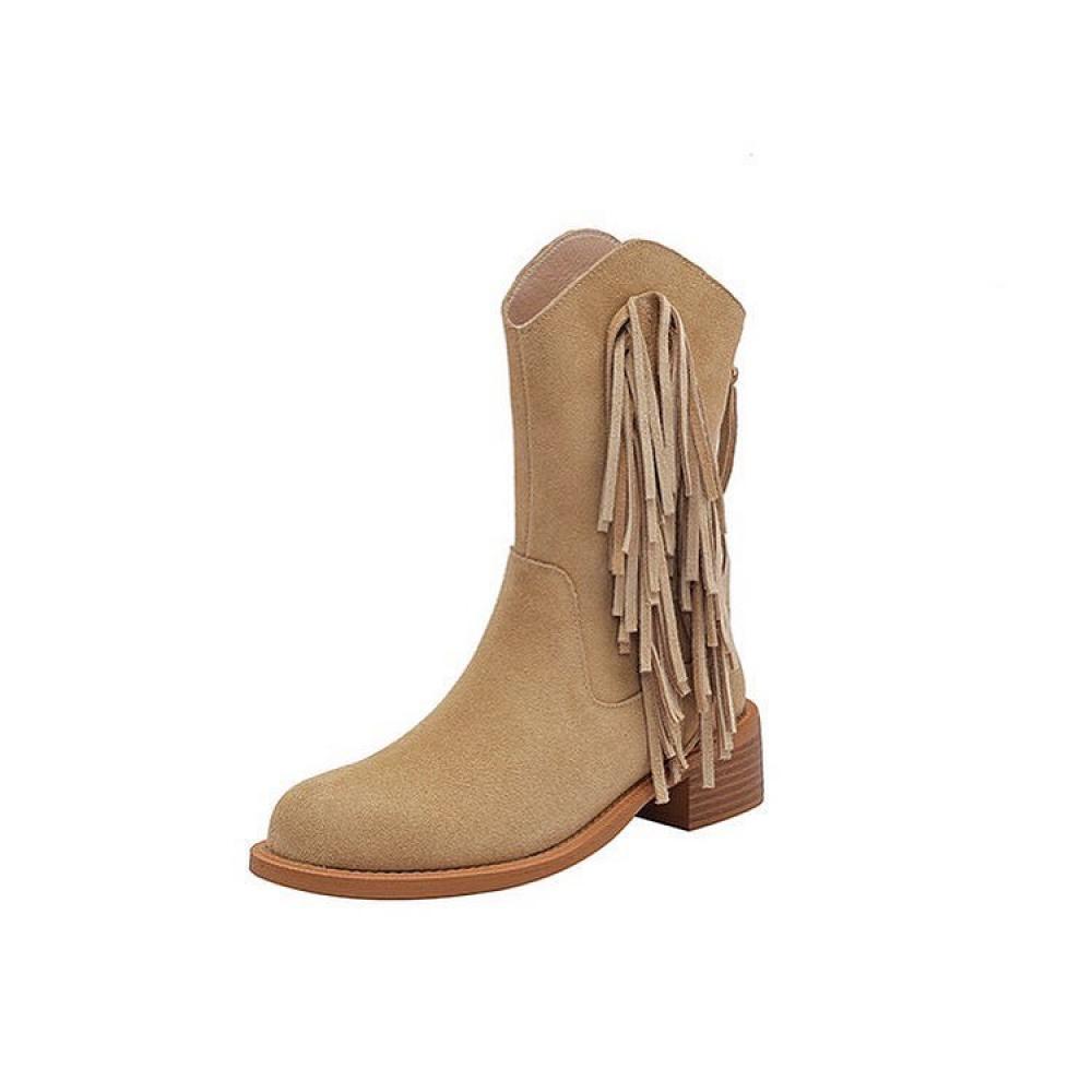 Vintage V Mouth Fringe Mid Cowboy Boots