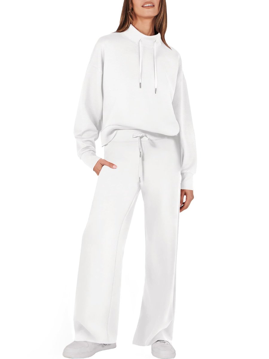 Drawstring Sweatshirt Wide Leg Sweatpant Lounge Set Tracksuit