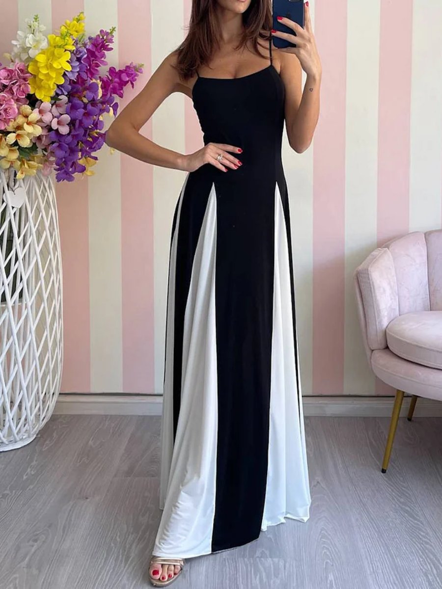 Chic Colorblock Chiffon Maxi Dress