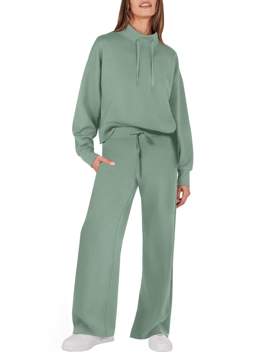 Drawstring Sweatshirt Wide Leg Sweatpant Lounge Set Tracksuit